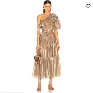LISA MARIE FERNANDEZ Arden Double Ruffle Dress Gold Metallic Sz. 1